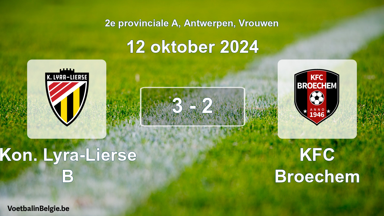 Gespeelde wedstrijd vrouwenvoetbal: Kon. Lyra-Lierse B - KFC Broechem 3 - 2 (12 oktober 2024)