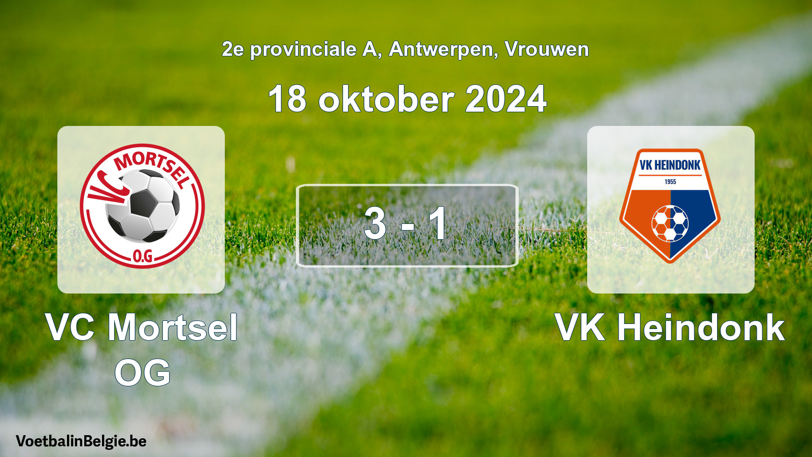 Gespeelde wedstrijd vrouwenvoetbal: VC Mortsel OG - VK Heindonk 3 - 1 (18 oktober 2024)