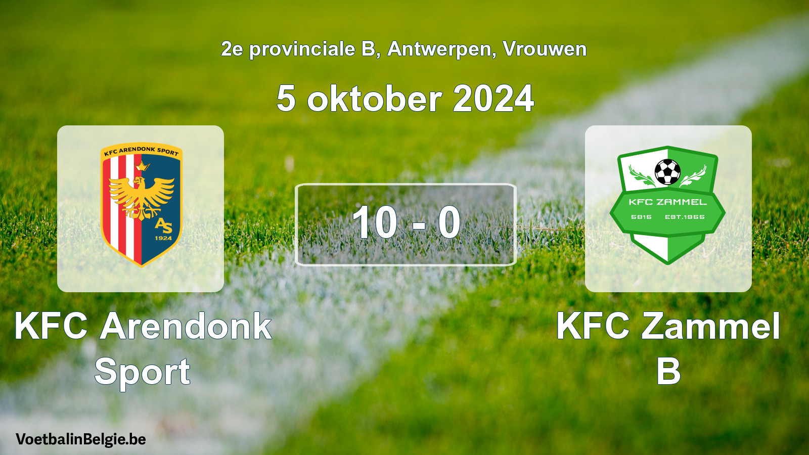 Gespeelde wedstrijd vrouwenvoetbal: KFC Arendonk Sport - KFC Zammel B 10 - 0 (5 oktober 2024)