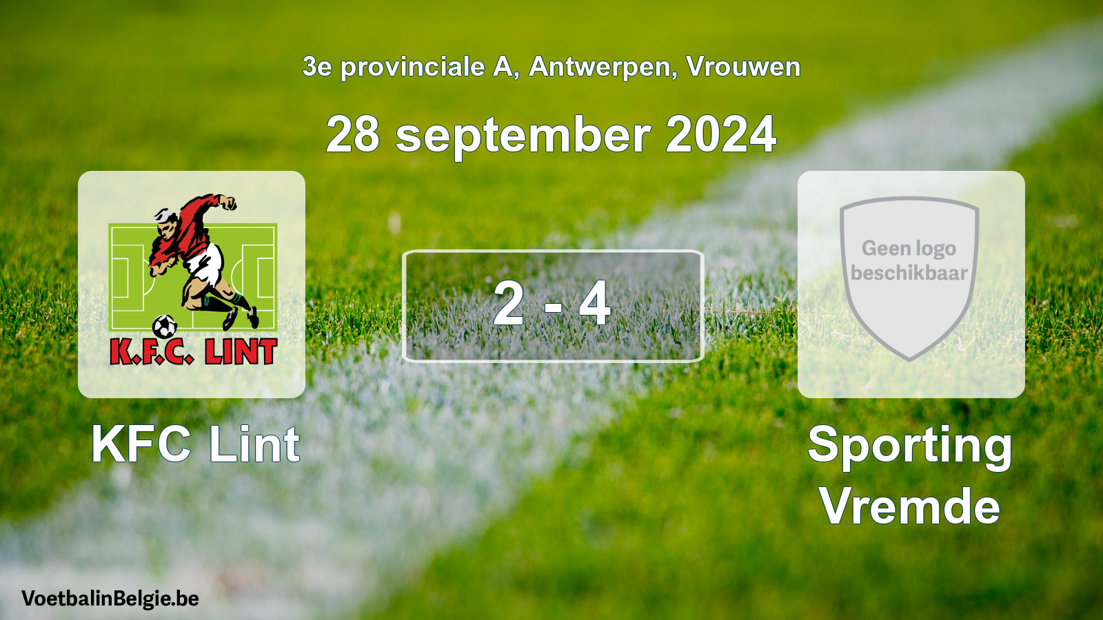 Gespeelde wedstrijd vrouwenvoetbal: KFC Lint - Sporting Vremde 2 - 4 (28 september 2024)