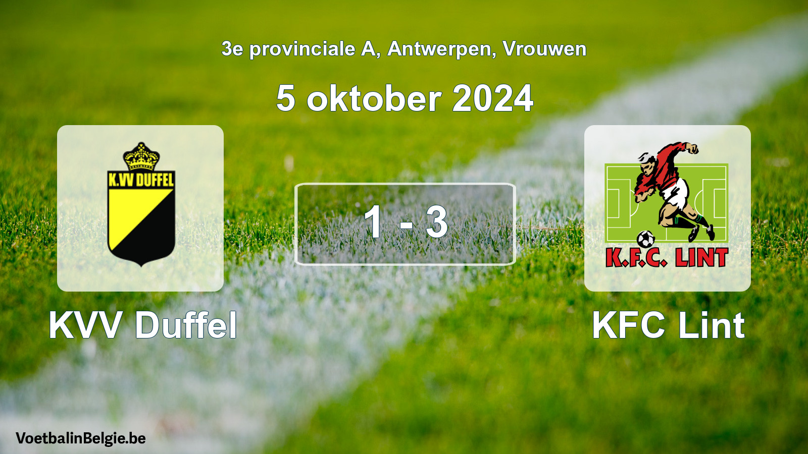 Gespeelde wedstrijd vrouwenvoetbal: KVV Duffel - KFC Lint 1 - 3 (5 oktober 2024)