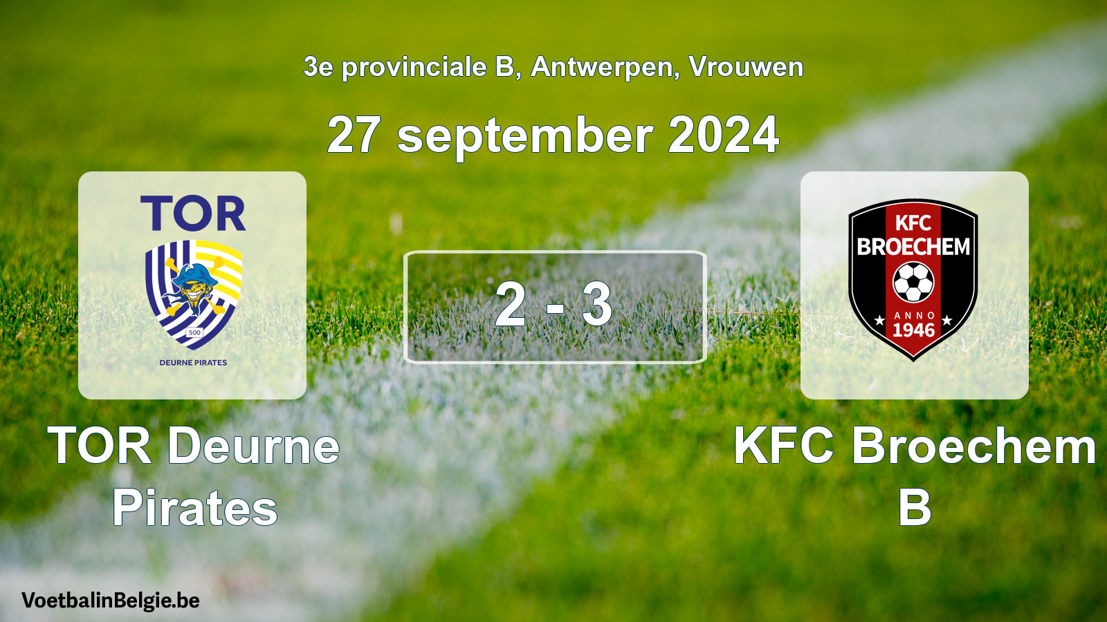 Gespeelde wedstrijd vrouwenvoetbal: TOR Deurne Pirates - KFC Broechem B 2 - 3 (27 september 2024)