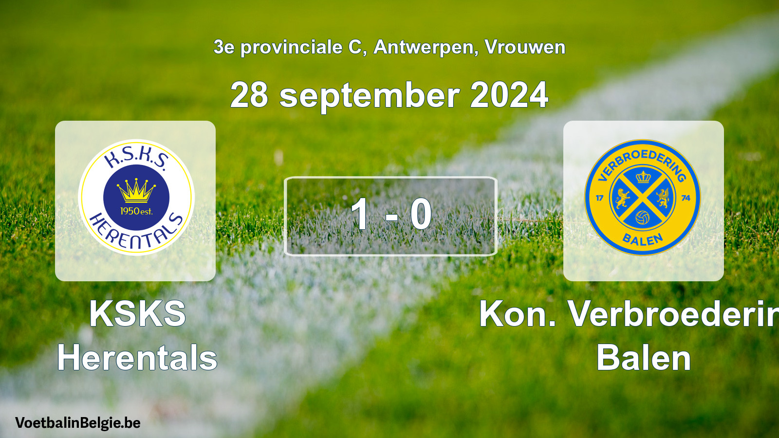 Gespeelde wedstrijd vrouwenvoetbal: KSKS Herentals - Kon. Verbroedering Balen 1 - 0 (28 september 2024)
