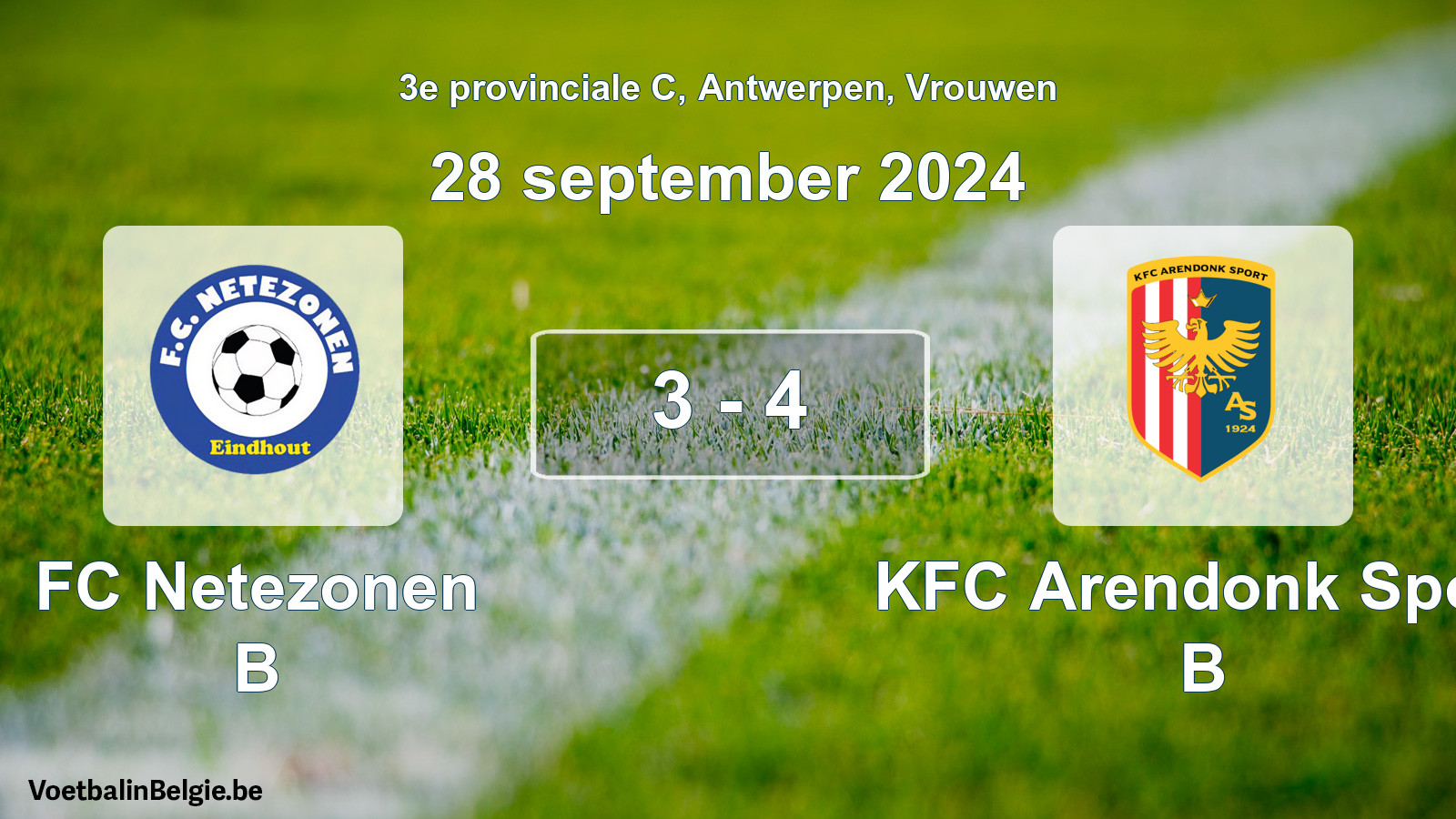 Gespeelde wedstrijd vrouwenvoetbal: FC Netezonen B - KFC Arendonk Sport B 3 - 4 (28 september 2024)
