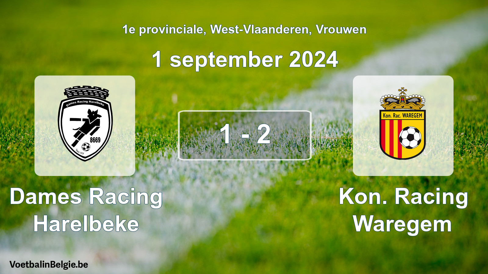 Gespeelde wedstrijd vrouwenvoetbal: Dames Racing Harelbeke - Kon. Racing Waregem 1 - 2 (1 september 2024)