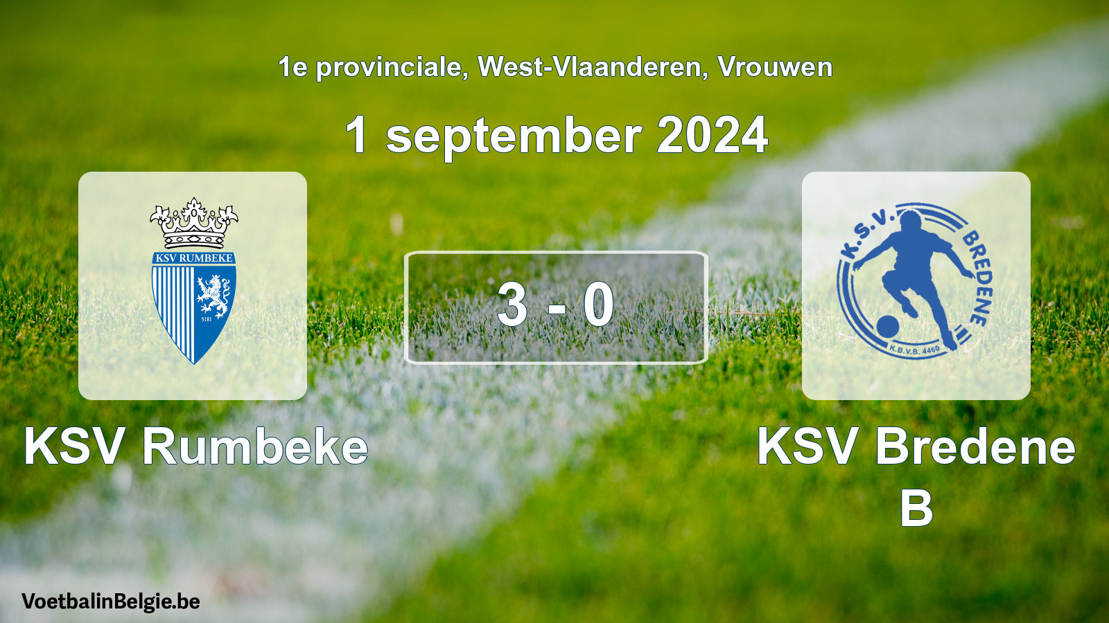 Gespeelde wedstrijd vrouwenvoetbal: KSV Rumbeke - KSV Bredene B 3 - 0 (1 september 2024)