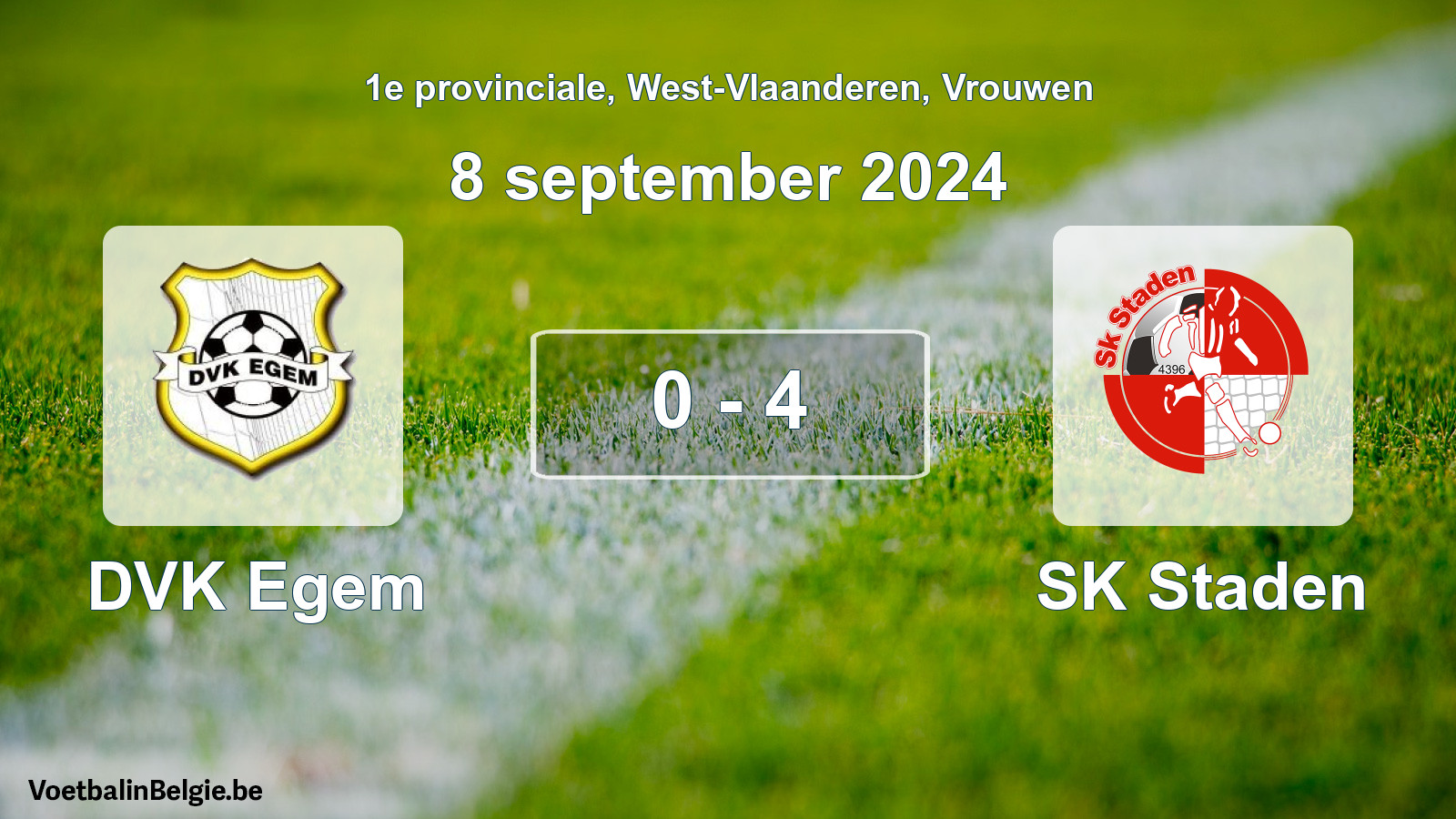 Gespeelde wedstrijd vrouwenvoetbal: DVK Egem - SK Staden 0 - 4 (8 september 2024)