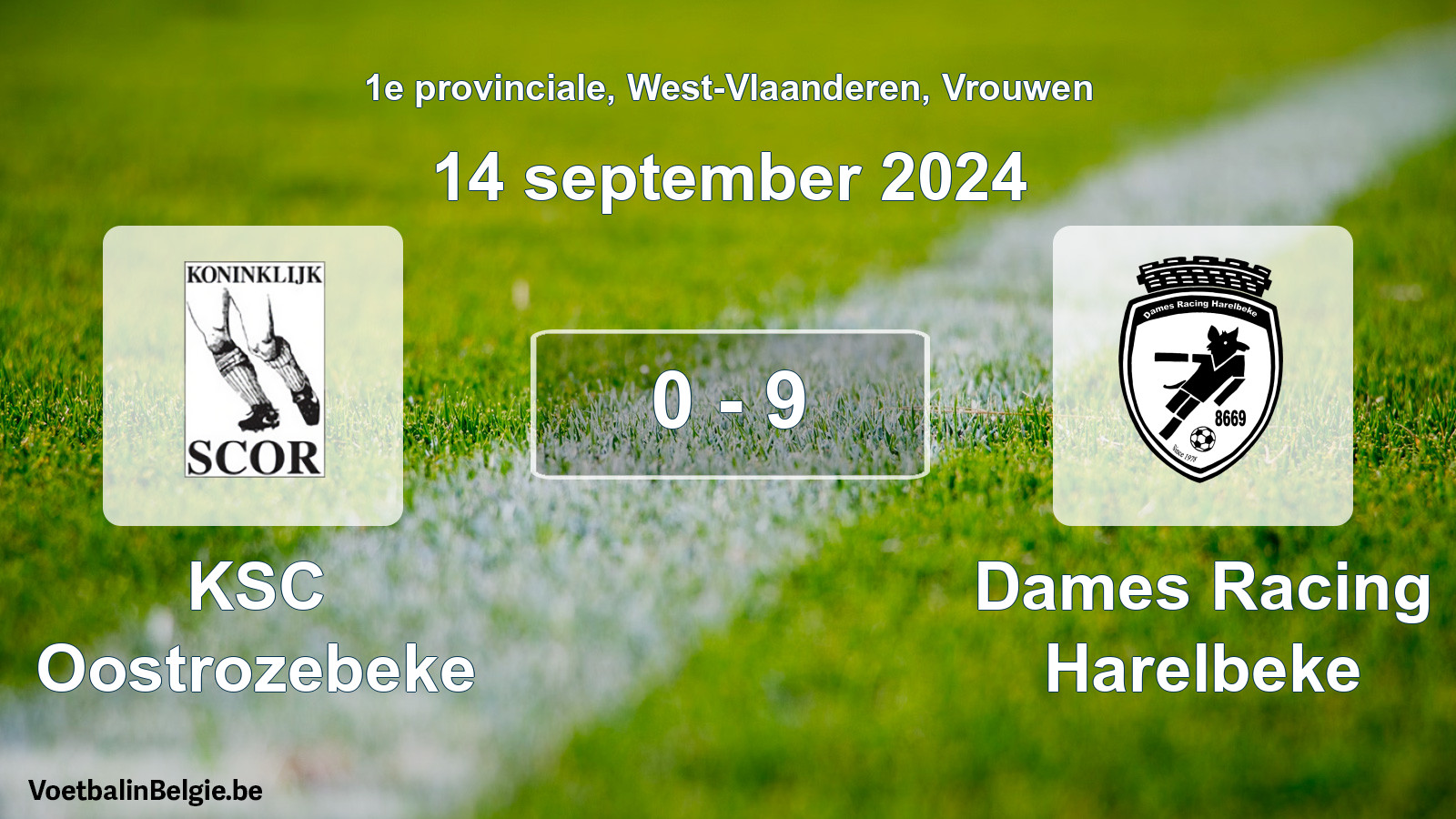 Gespeelde wedstrijd vrouwenvoetbal: KSC Oostrozebeke - Dames Racing Harelbeke 0 - 9 (14 september 2024)
