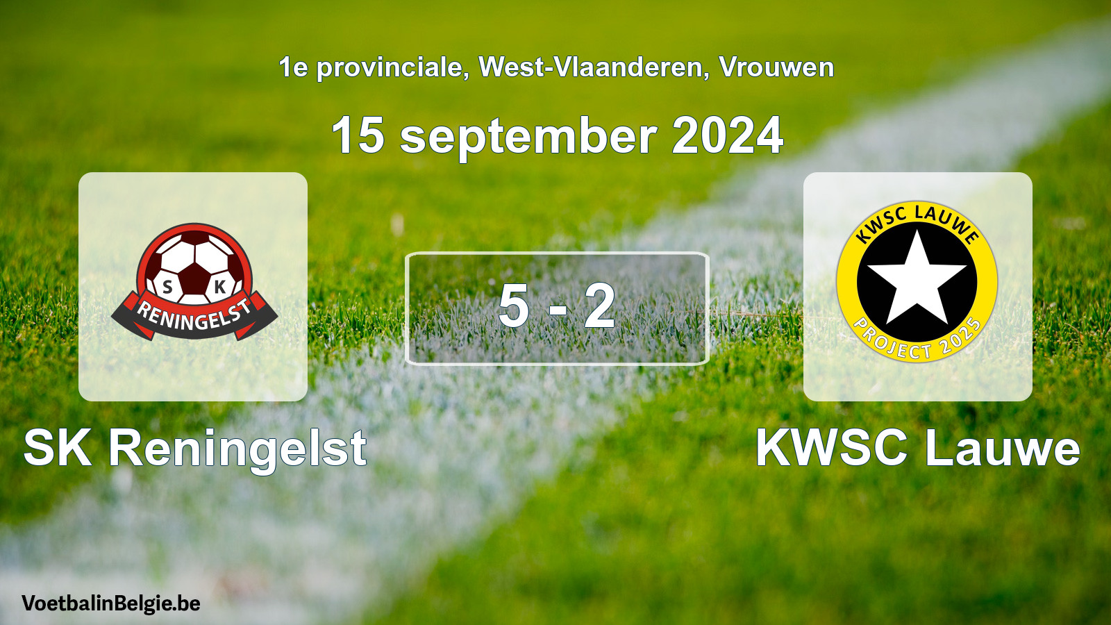 Gespeelde wedstrijd vrouwenvoetbal: SK Reningelst - KWSC Lauwe 5 - 2 (15 september 2024)