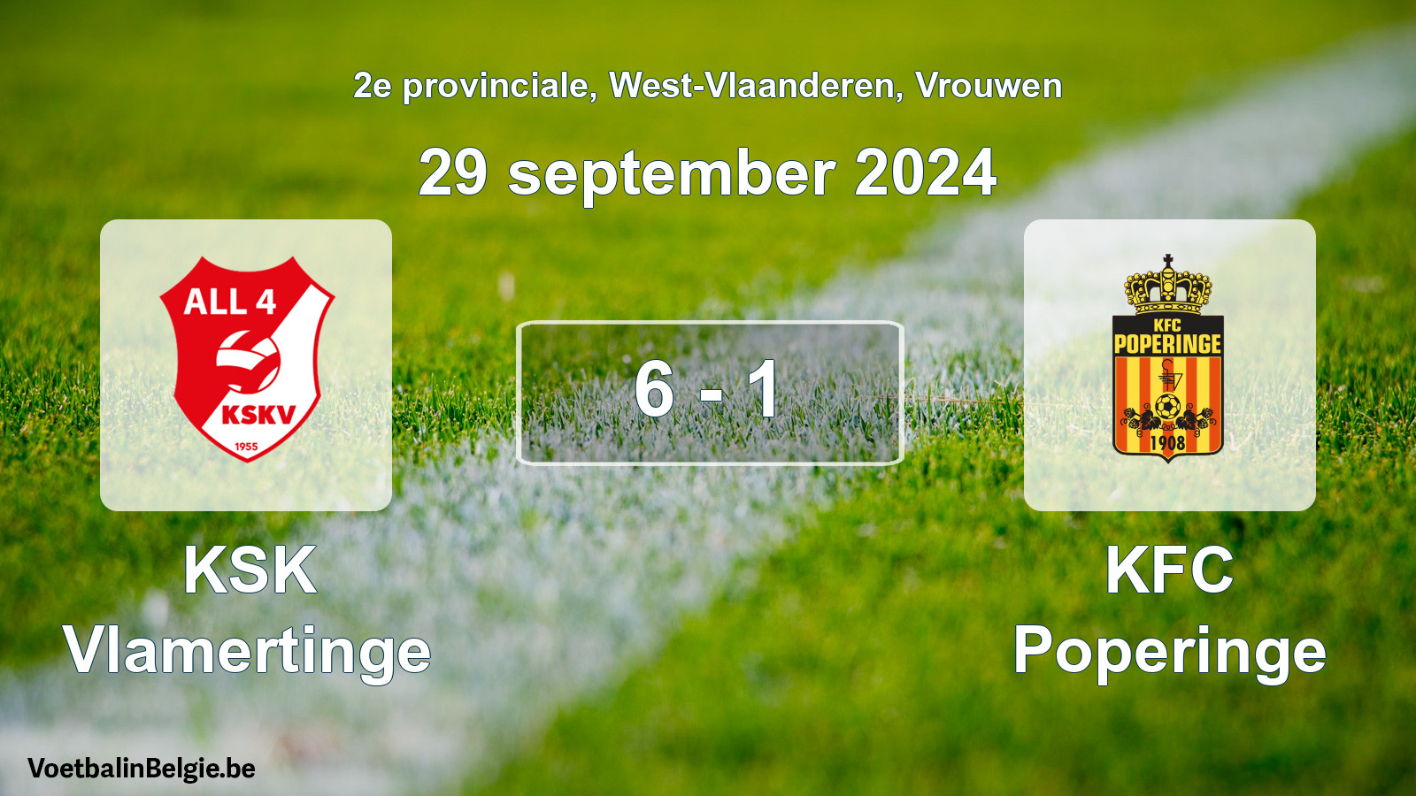 Gespeelde wedstrijd vrouwenvoetbal: KSK Vlamertinge - KFC Poperinge 6 - 1 (29 september 2024)