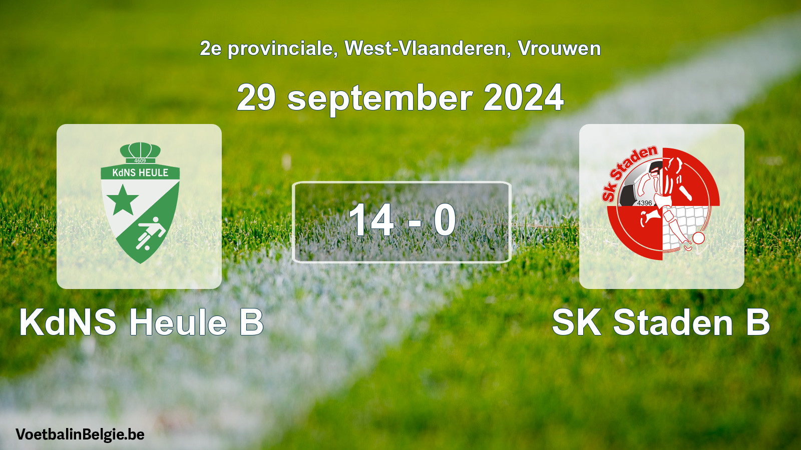 Gespeelde wedstrijd vrouwenvoetbal: KdNS Heule B - SK Staden B 14 - 0 (29 september 2024)