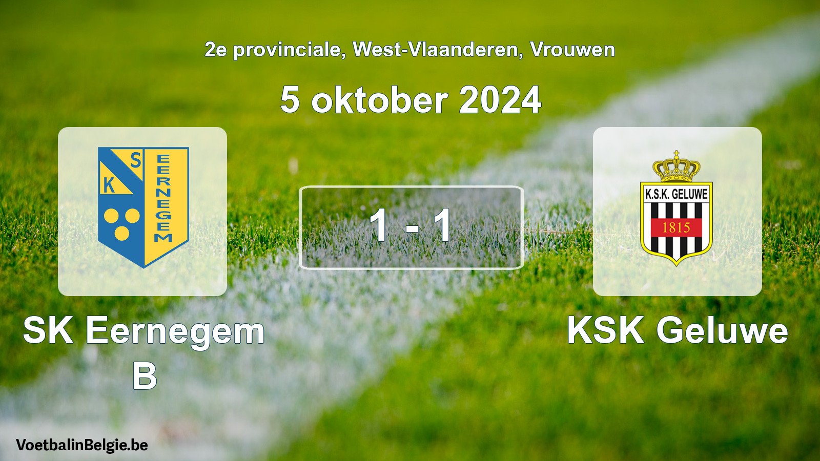 Gespeelde wedstrijd vrouwenvoetbal: SK Eernegem B - KSK Geluwe 1 - 1 (5 oktober 2024)