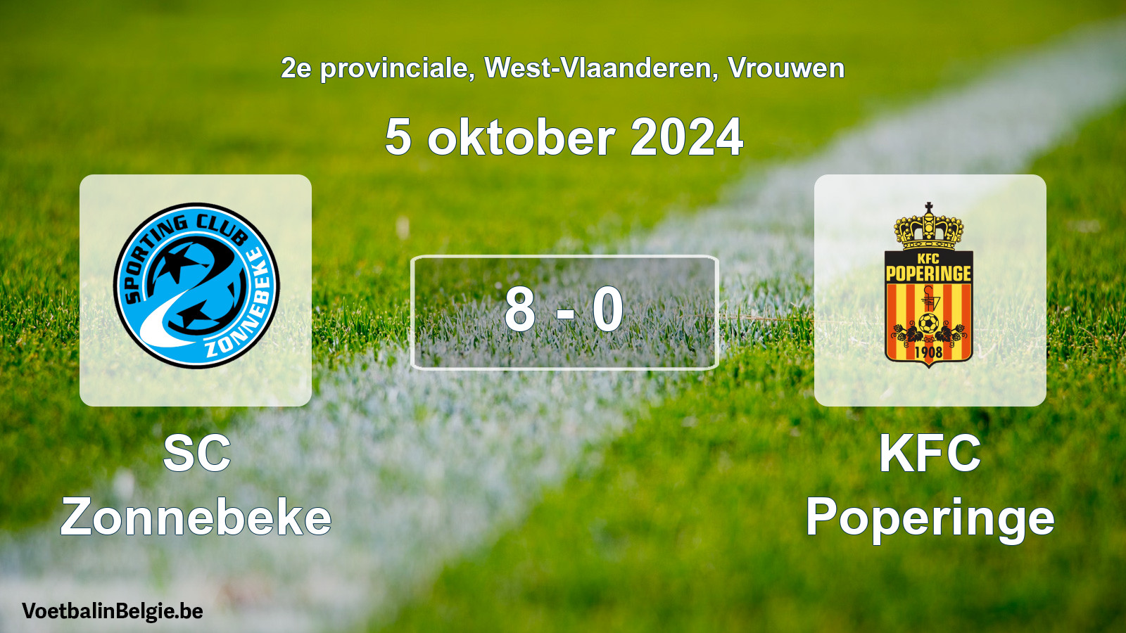 Gespeelde wedstrijd vrouwenvoetbal: SC Zonnebeke - KFC Poperinge 8 - 0 (5 oktober 2024)