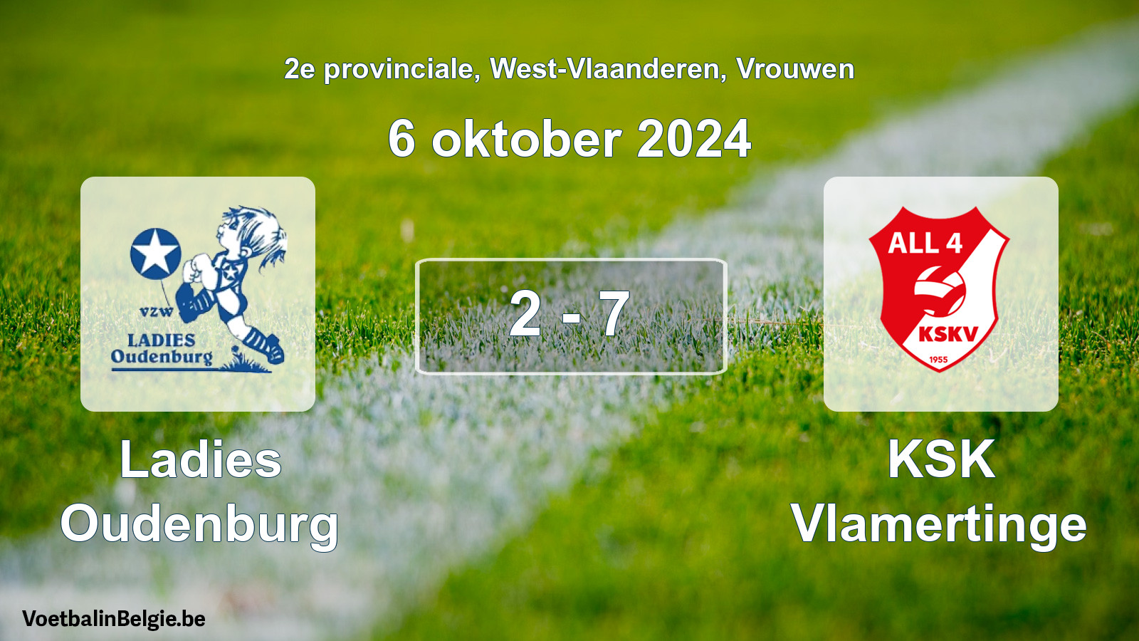 Played match women football: Ladies Oudenburg - KSK Vlamertinge 2 - 7 (6 October 2024)