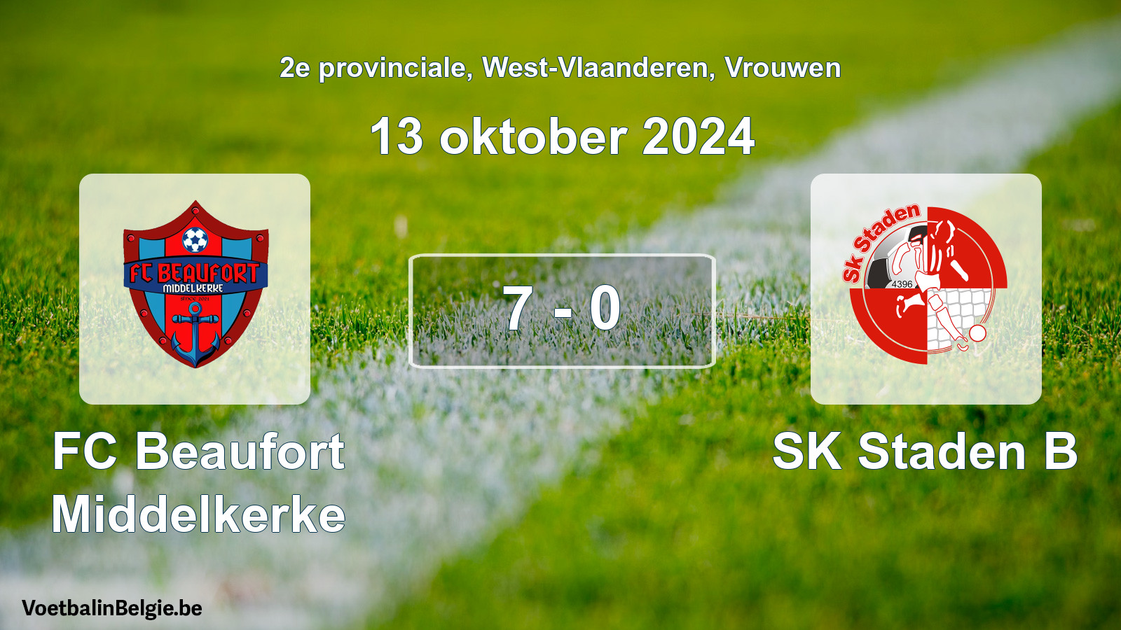 Gespeelde wedstrijd vrouwenvoetbal: FC Beaufort Middelkerke - SK Staden B 7 - 0 (13 oktober 2024)