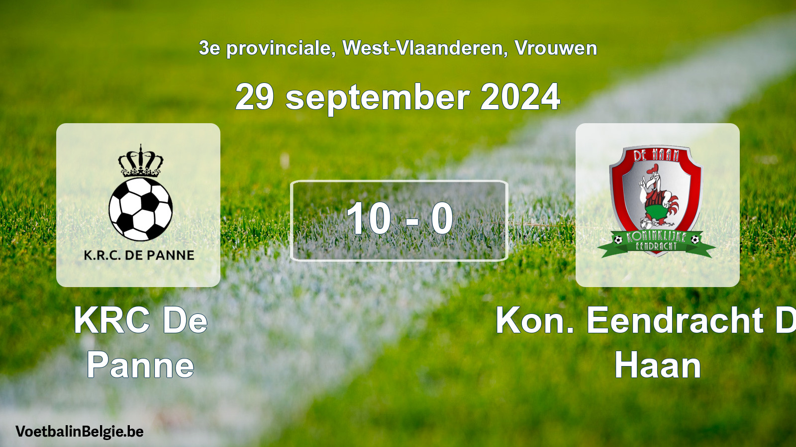 Gespeelde wedstrijd vrouwenvoetbal: KRC De Panne - Kon. Eendracht De Haan 10 - 0 (29 september 2024)