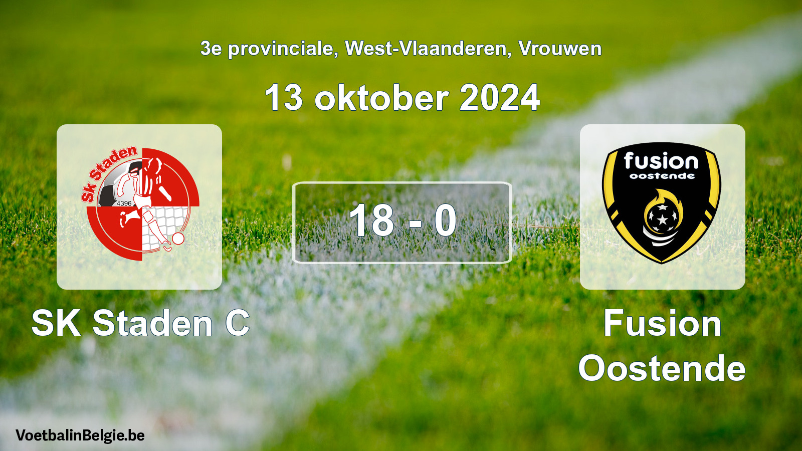 Gespeelde wedstrijd vrouwenvoetbal: SK Staden C - Fusion Oostende 18 - 0 (13 oktober 2024)