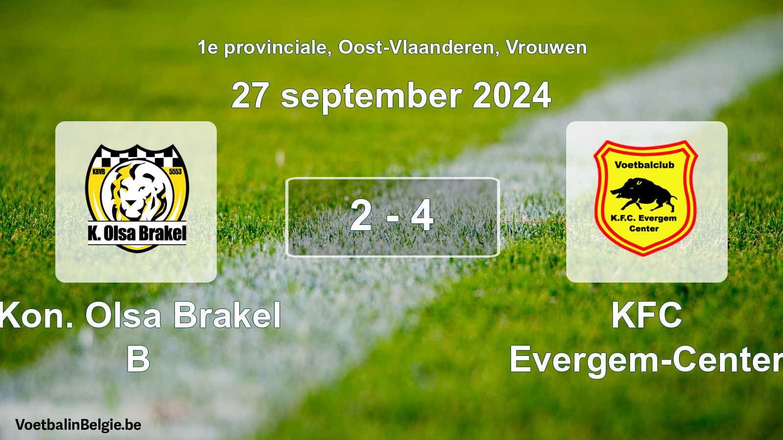 Gespeelde wedstrijd vrouwenvoetbal: Kon. Olsa Brakel B - KFC Evergem-Center 2 - 4 (27 september 2024)