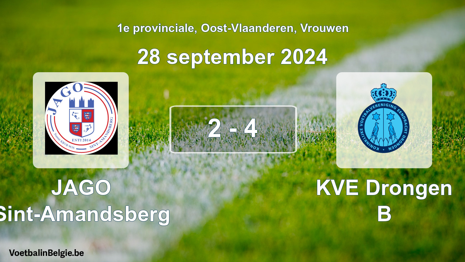 Gespeelde wedstrijd vrouwenvoetbal: JAGO Sint-Amandsberg - KVE Drongen B 2 - 4 (28 september 2024)