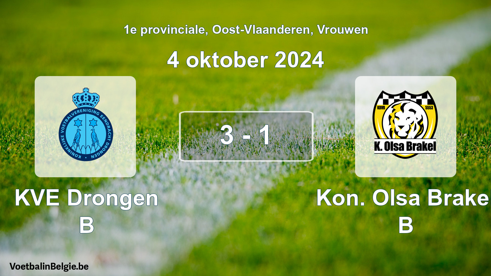 Gespeelde wedstrijd vrouwenvoetbal: KVE Drongen B - Kon. Olsa Brakel B 3 - 1 (4 oktober 2024)