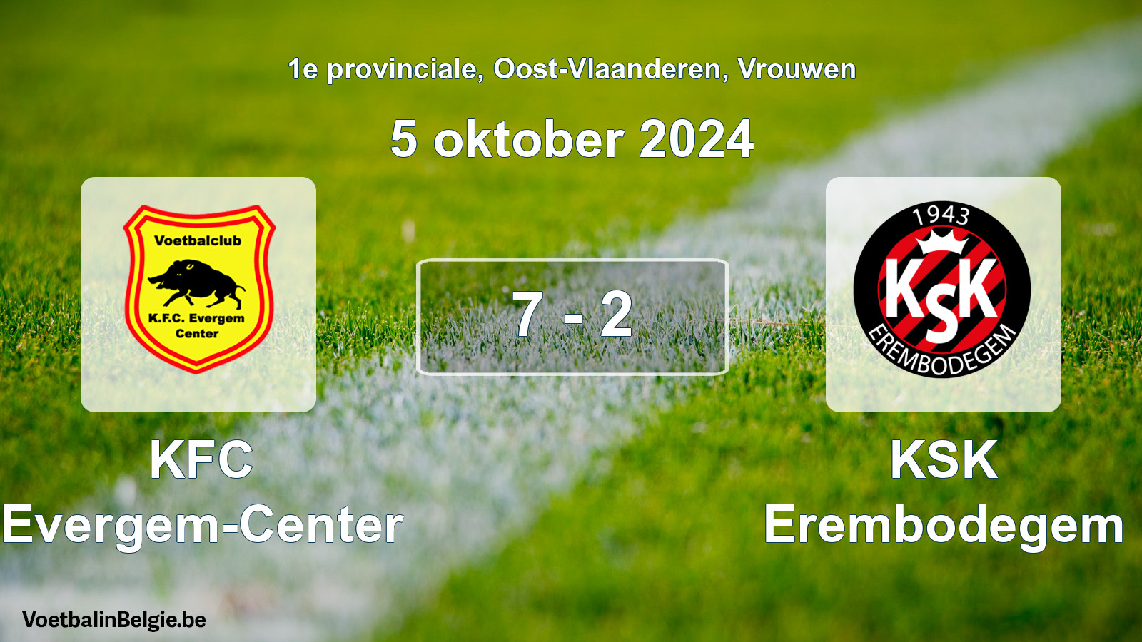 Gespeelde wedstrijd vrouwenvoetbal: KFC Evergem-Center - KSK Erembodegem 7 - 2 (5 oktober 2024)