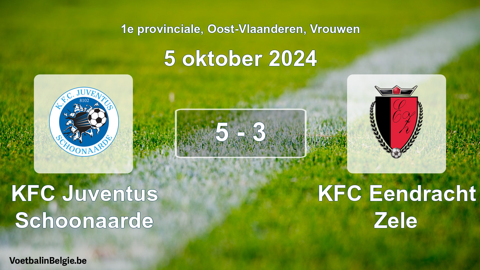Gespeelde wedstrijd vrouwenvoetbal: KFC Juventus Schoonaarde - KFC Eendracht Zele 5 - 3 (5 oktober 2024)