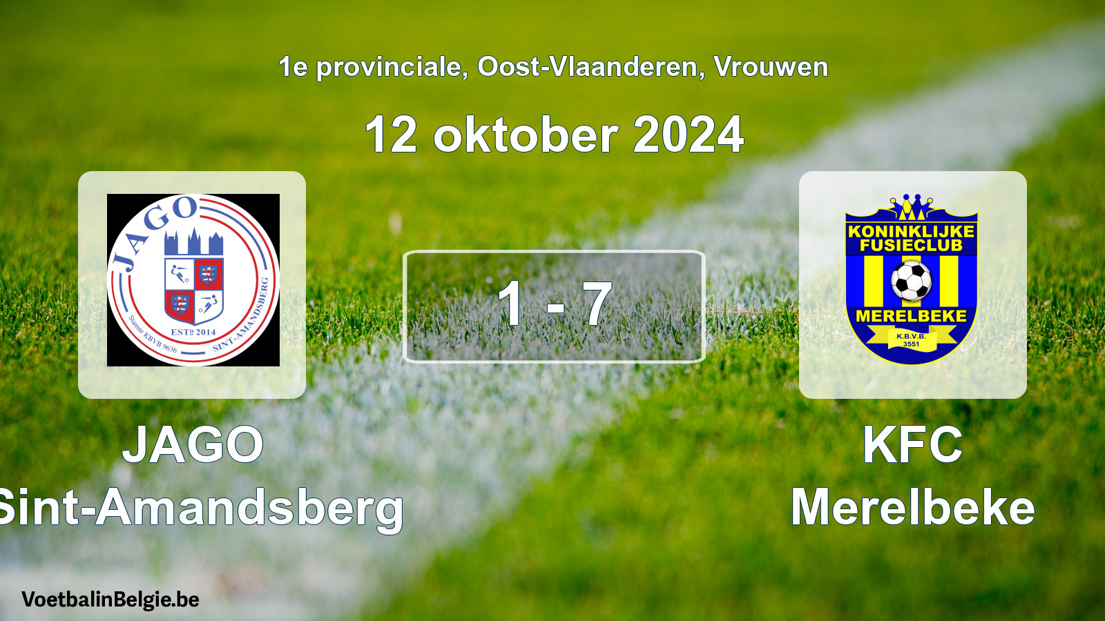 Played match women football: JAGO Sint-Amandsberg - KFC Merelbeke 1 - 7 (12 October 2024)