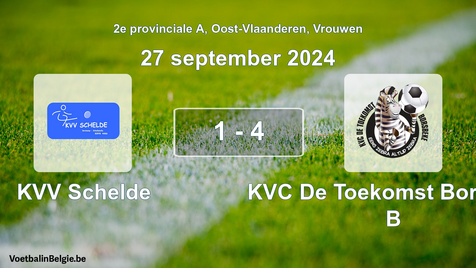 Gespeelde wedstrijd vrouwenvoetbal: KVV Schelde - KVC De Toekomst Borsbeke B 1 - 4 (27 september 2024)