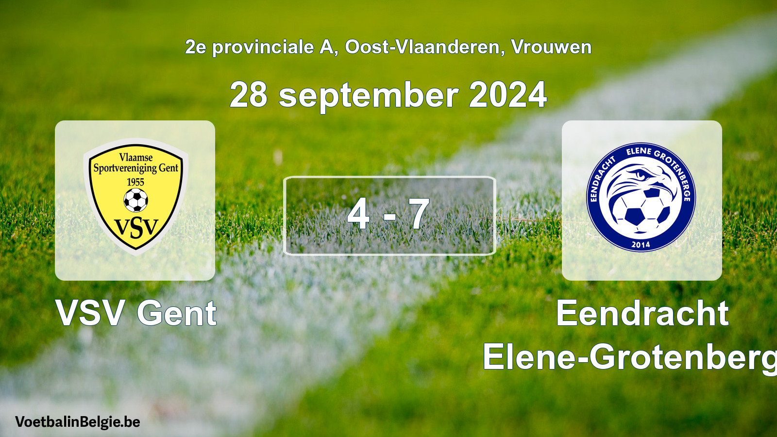 Gespeelde wedstrijd vrouwenvoetbal: VSV Gent - Eendracht Elene-Grotenberge 4 - 7 (28 september 2024)