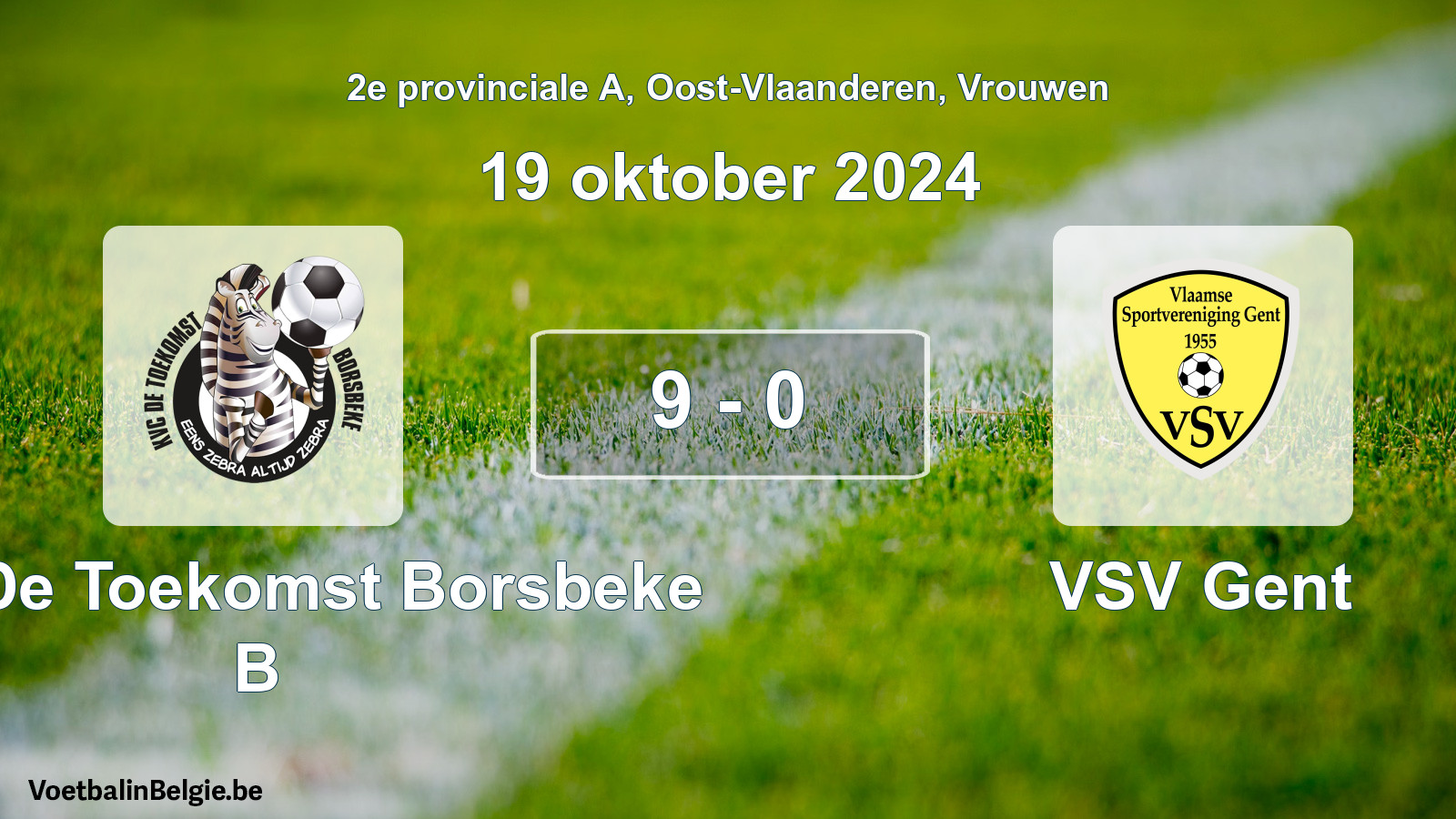Gespeelde wedstrijd vrouwenvoetbal: KVC De Toekomst Borsbeke B - VSV Gent 9 - 0 (19 oktober 2024)