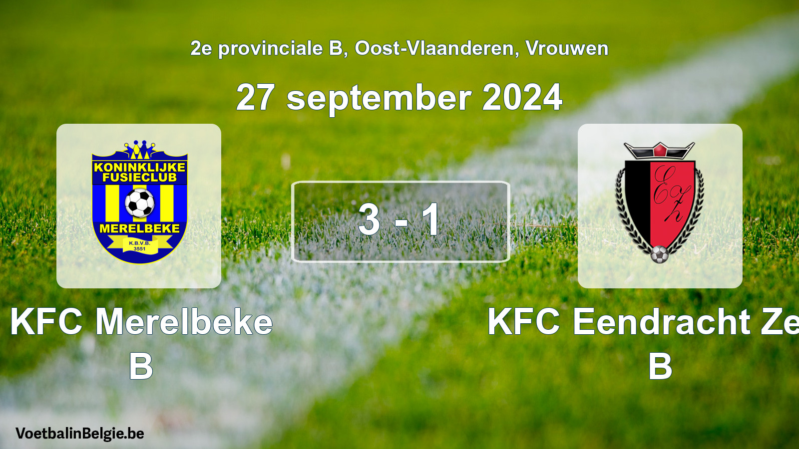 Gespeelde wedstrijd vrouwenvoetbal: KFC Merelbeke B - KFC Eendracht Zele B 3 - 1 (27 september 2024)