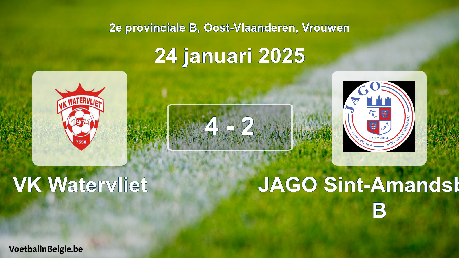 Gespeelde wedstrijd vrouwenvoetbal: VK Watervliet - JAGO Sint-Amandsberg B 4 - 2 (24 januari 2025)
