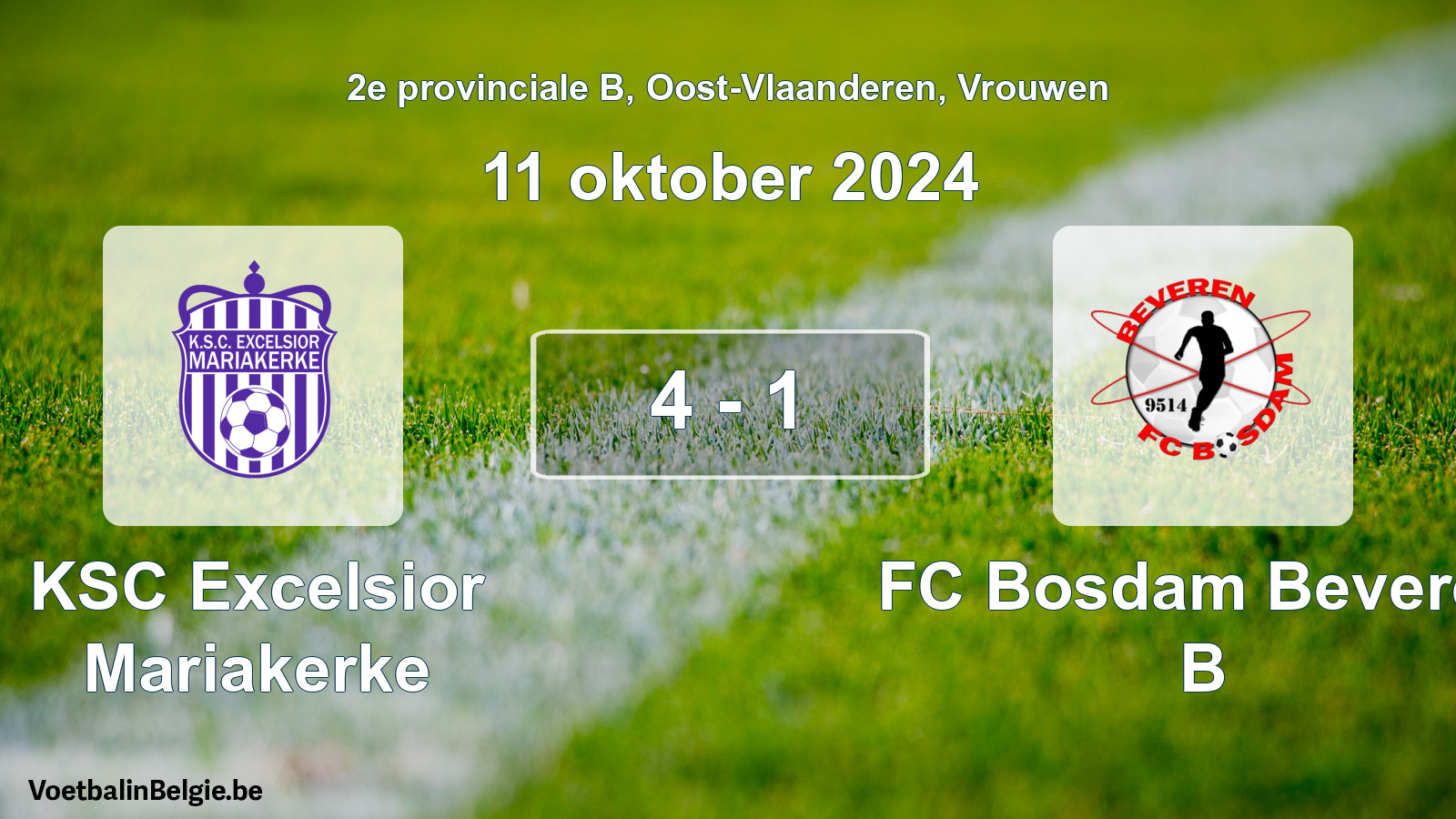 Gespeelde wedstrijd vrouwenvoetbal: KSC Excelsior Mariakerke - FC Bosdam Beveren B 4 - 1 (11 oktober 2024)
