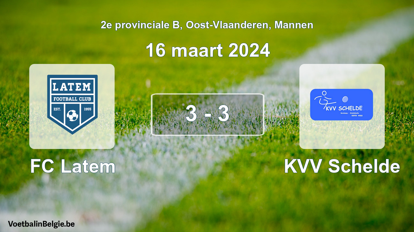 Gespeelde wedstrijd mannenvoetbal: FC Latem - KVV Schelde 3 - 3 (16 maart 2024)