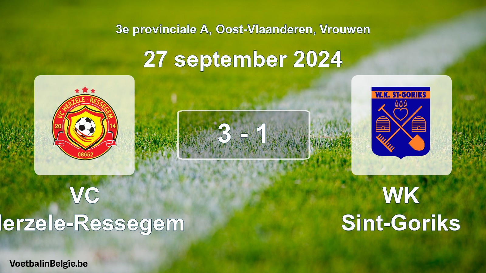 Gespeelde wedstrijd vrouwenvoetbal: VC Herzele-Ressegem - WK Sint-Goriks 3 - 1 (27 september 2024)