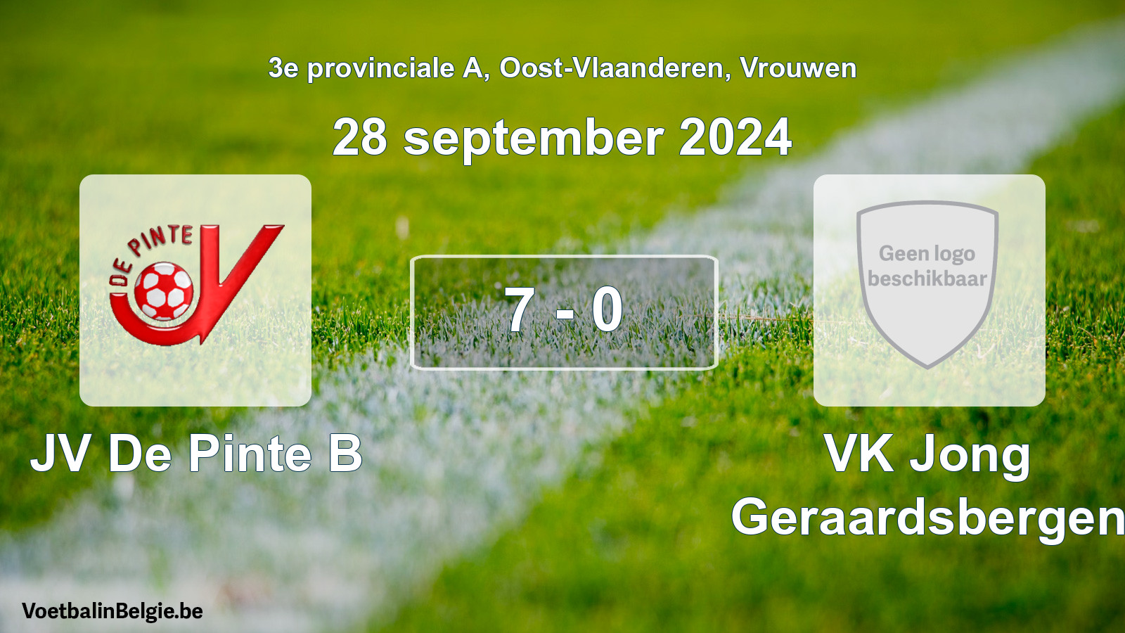 Gespeelde wedstrijd vrouwenvoetbal: JV De Pinte B - VK Jong Geraardsbergen 7 - 0 (28 september 2024)