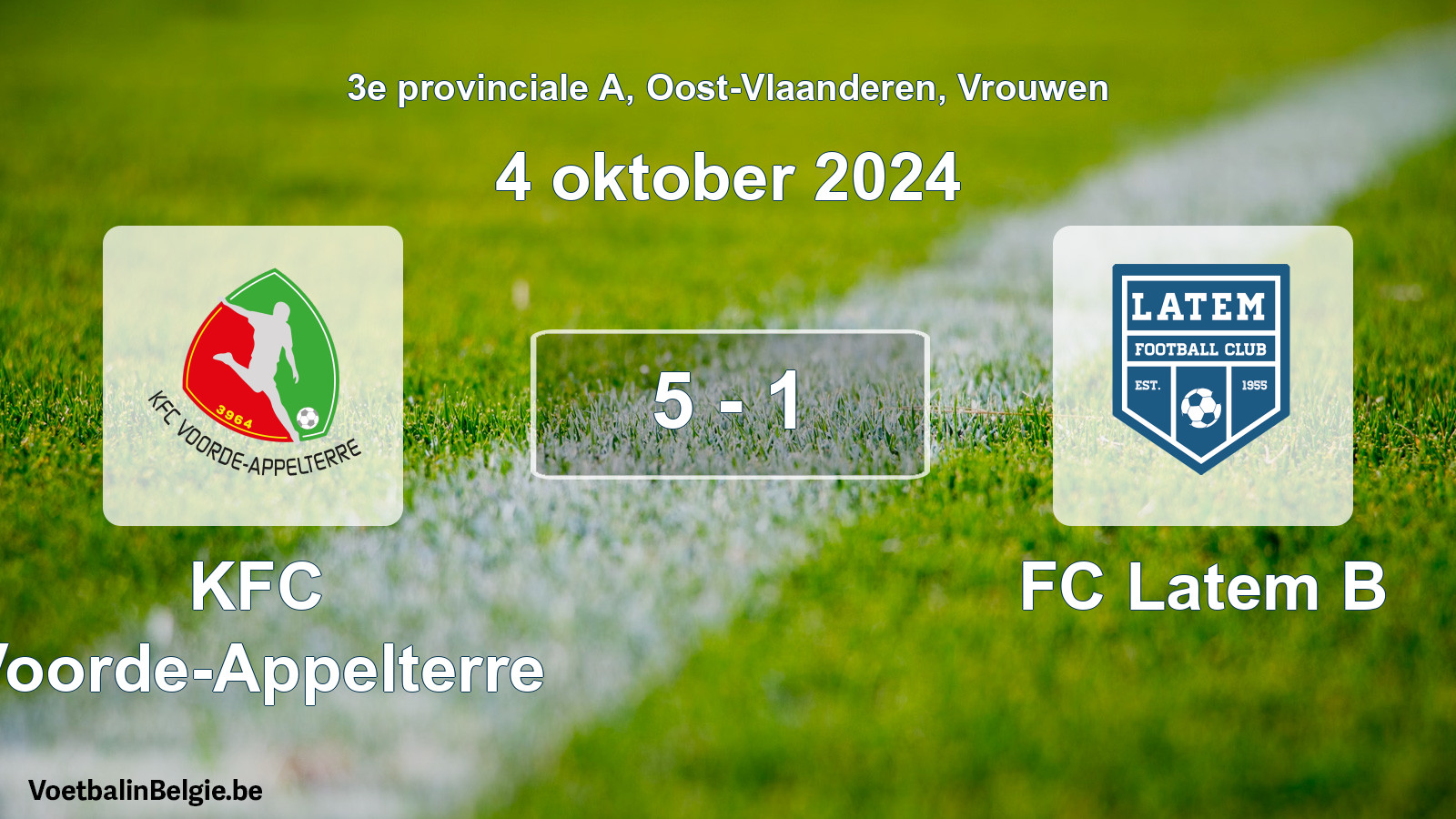 Match joué football femmes: KFC Voorde-Appelterre - FC Latem B 5 - 1 (4 octobre 2024)