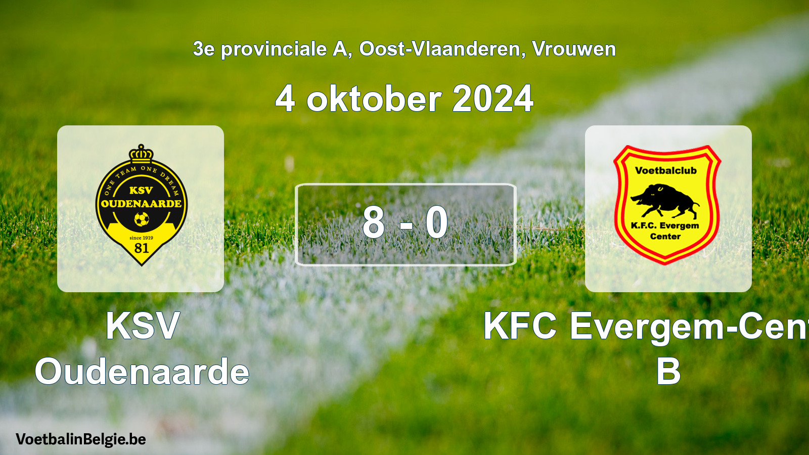 Gespeelde wedstrijd vrouwenvoetbal: KSV Oudenaarde - KFC Evergem-Center B 8 - 0 (4 oktober 2024)