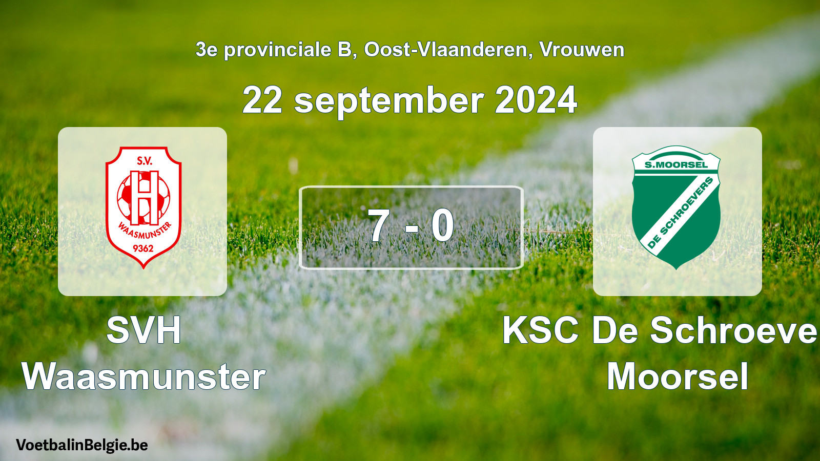 Gespeelde wedstrijd vrouwenvoetbal: SVH Waasmunster - KSC De Schroevers Moorsel 7 - 0 (22 september 2024)