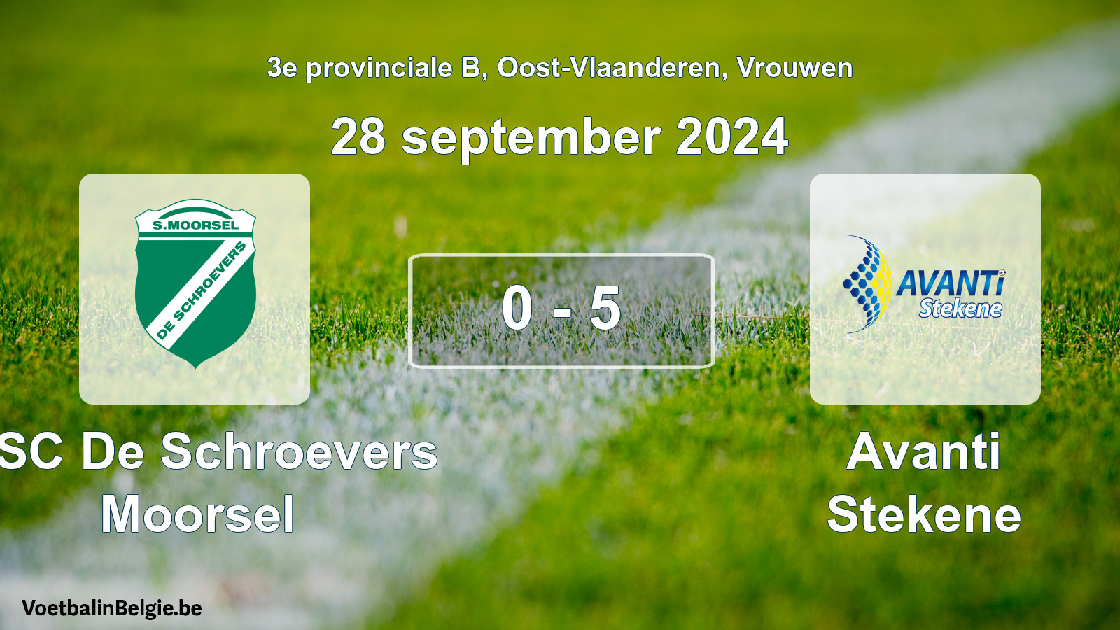 Gespeelde wedstrijd vrouwenvoetbal: KSC De Schroevers Moorsel - Avanti Stekene 0 - 5 (28 september 2024)