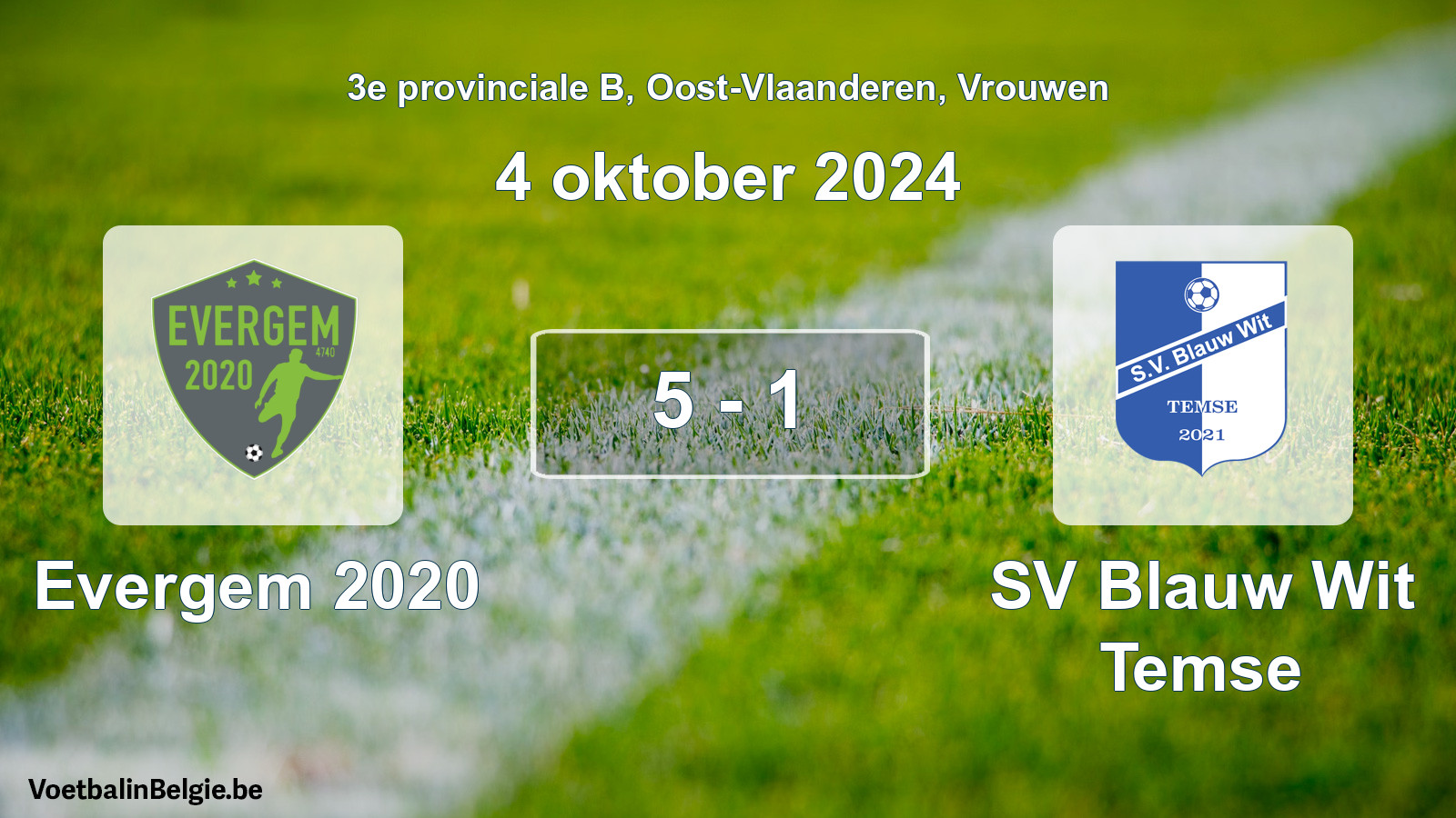 Played match women football: Evergem 2020 - SV Blauw Wit Temse 5 - 1 (4 October 2024)