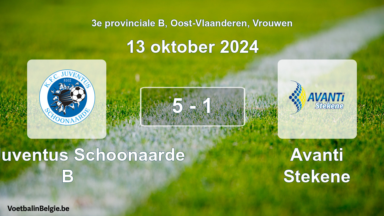 Gespeelde wedstrijd vrouwenvoetbal: KFC Juventus Schoonaarde B - Avanti Stekene 5 - 1 (13 oktober 2024)
