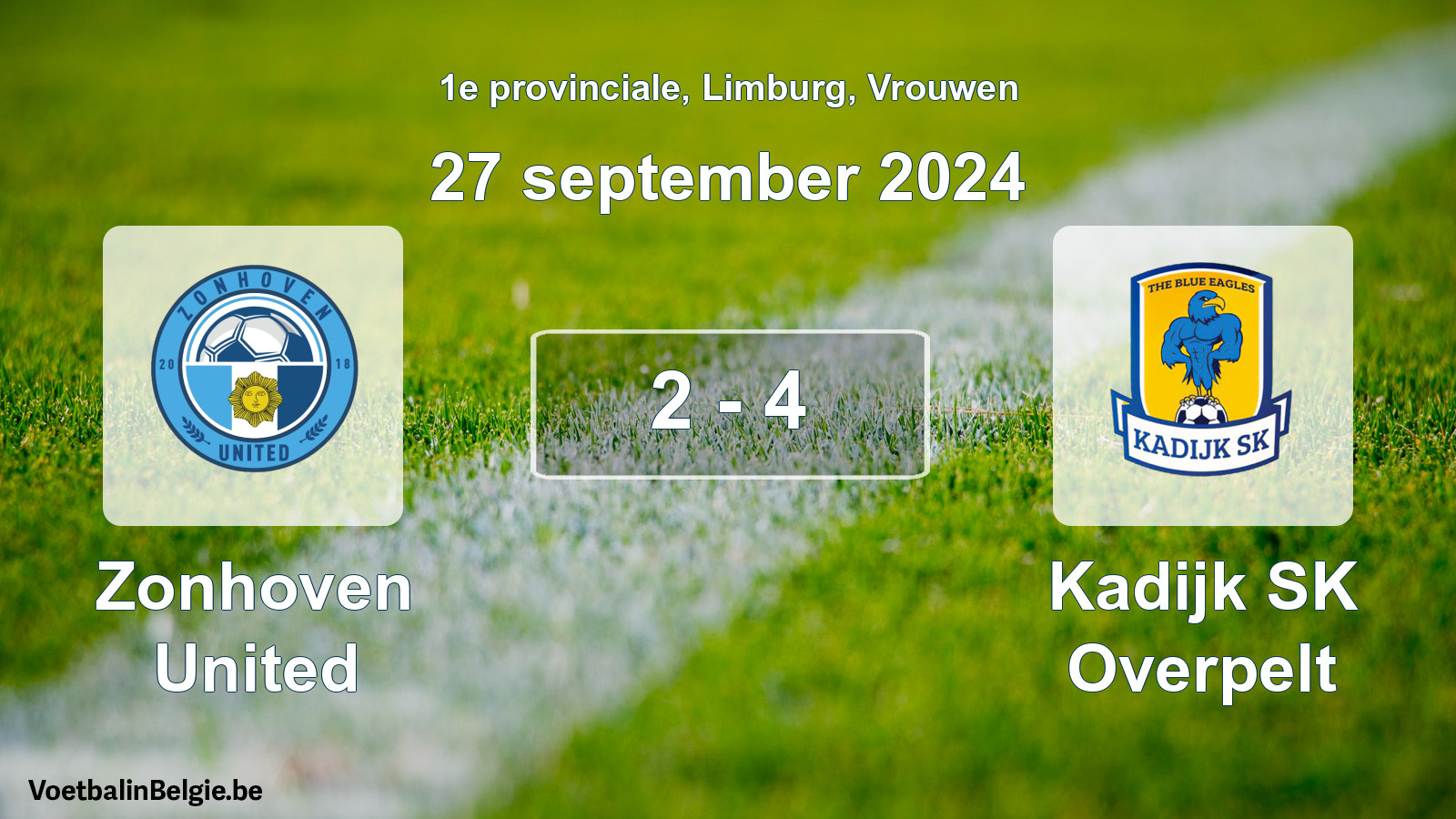 Gespeelde wedstrijd vrouwenvoetbal: Zonhoven United - Kadijk SK Overpelt 2 - 4 (27 september 2024)