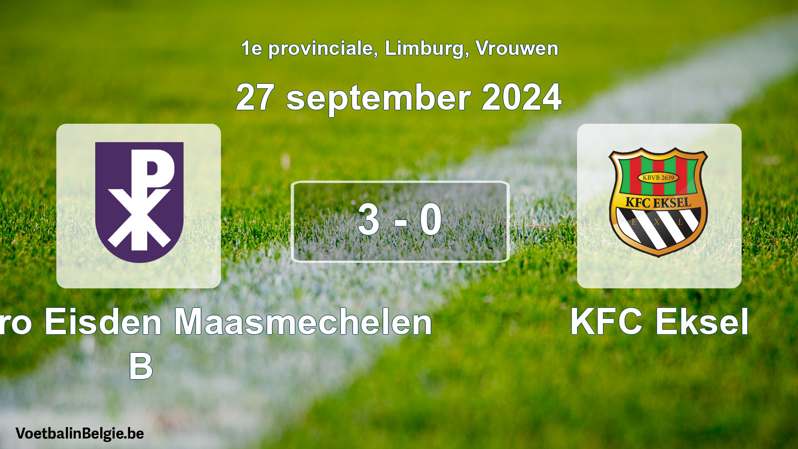 Gespeelde wedstrijd vrouwenvoetbal: Kon. Patro Eisden Maasmechelen B - KFC Eksel 3 - 0 (27 september 2024)