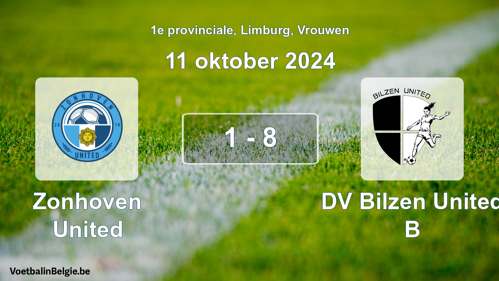 Gespeelde wedstrijd vrouwenvoetbal: Zonhoven United - DV Bilzen United B 1 - 8 (11 oktober 2024)