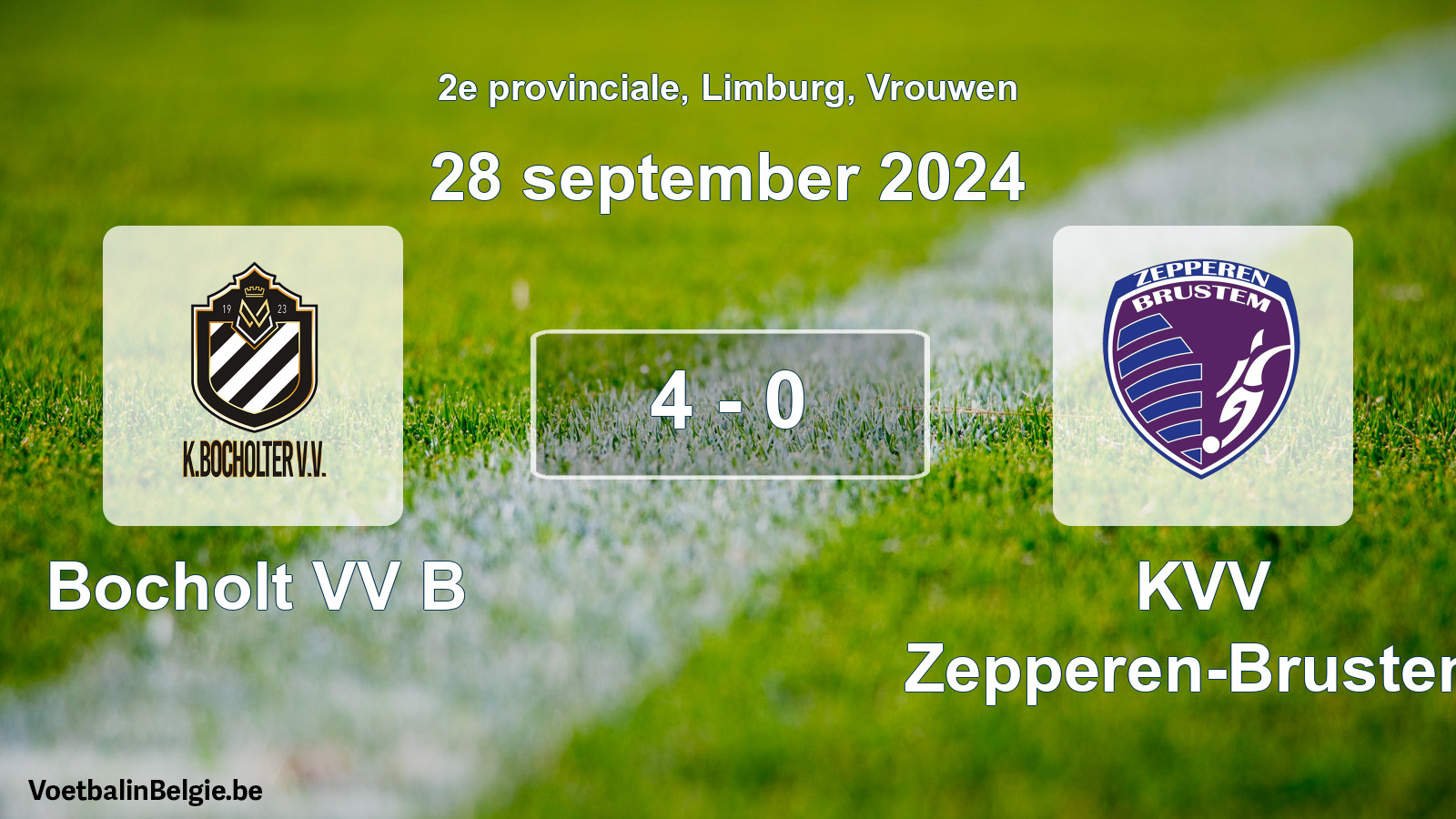 Gespeelde wedstrijd vrouwenvoetbal: Bocholt VV B - KVV Zepperen-Brustem 4 - 0 (28 september 2024)