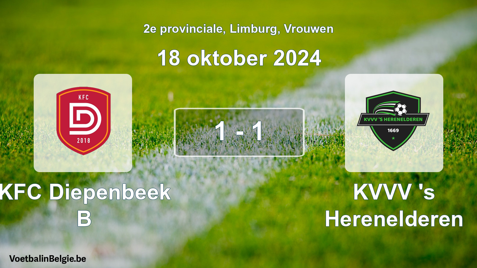 Gespeelde wedstrijd vrouwenvoetbal: KFC Diepenbeek B - KVVV 's Herenelderen 1 - 1 (18 oktober 2024)