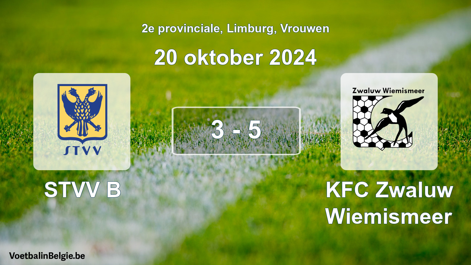 Gespeelde wedstrijd vrouwenvoetbal: STVV B - KFC Zwaluw Wiemismeer 3 - 5 (20 oktober 2024)
