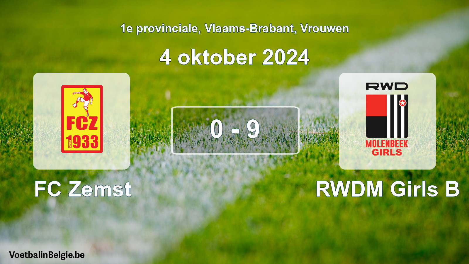 Gespieltes Spiel frauen-Fußball: FC Zemst - RWDM Girls B 0 - 9 (4 Oktober 2024)