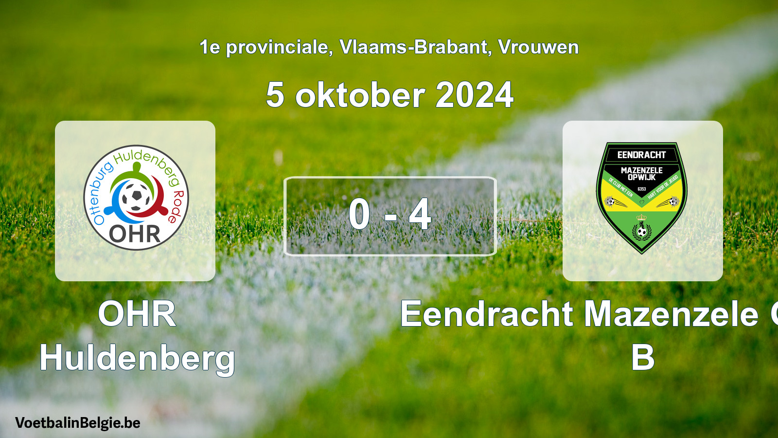 Gespeelde wedstrijd vrouwenvoetbal: OHR Huldenberg - Eendracht Mazenzele Opwijk B 0 - 4 (5 oktober 2024)